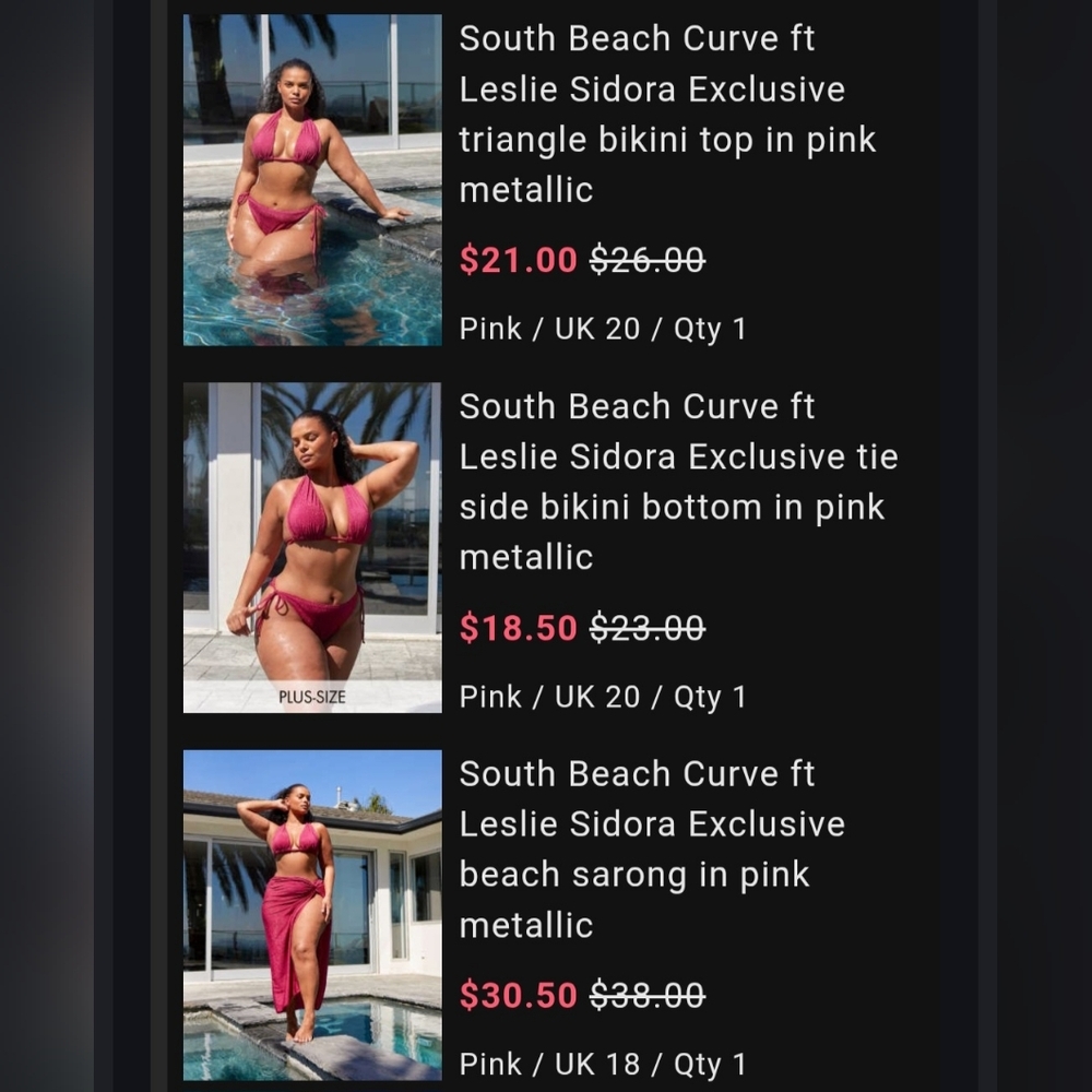 South BEACH x ASOS X Leslie SIDORA pink Glitter Swim Set